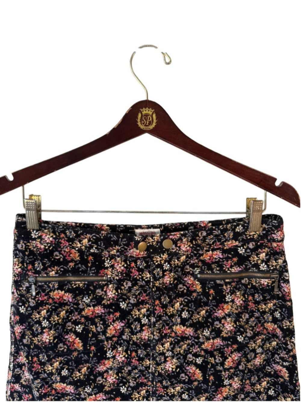 Mossimo Supply Co. Black Floral Mini Skirt with Pink & Rust Blooms Size 8 - Picture 8 of 13